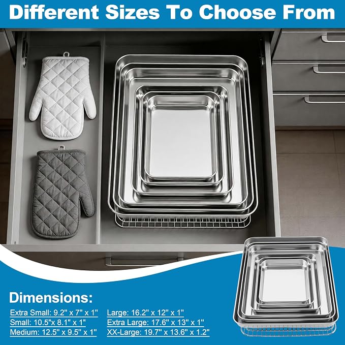 Herogo Large Baking Sheet with Wire Rack Set(2 Pans + 2 Racks), 20 x 14 x 1 Inch Stainless Steel Metal Cookie Pan Set for Baking & Roasting, Rust & Warp Resistant & Nonstick