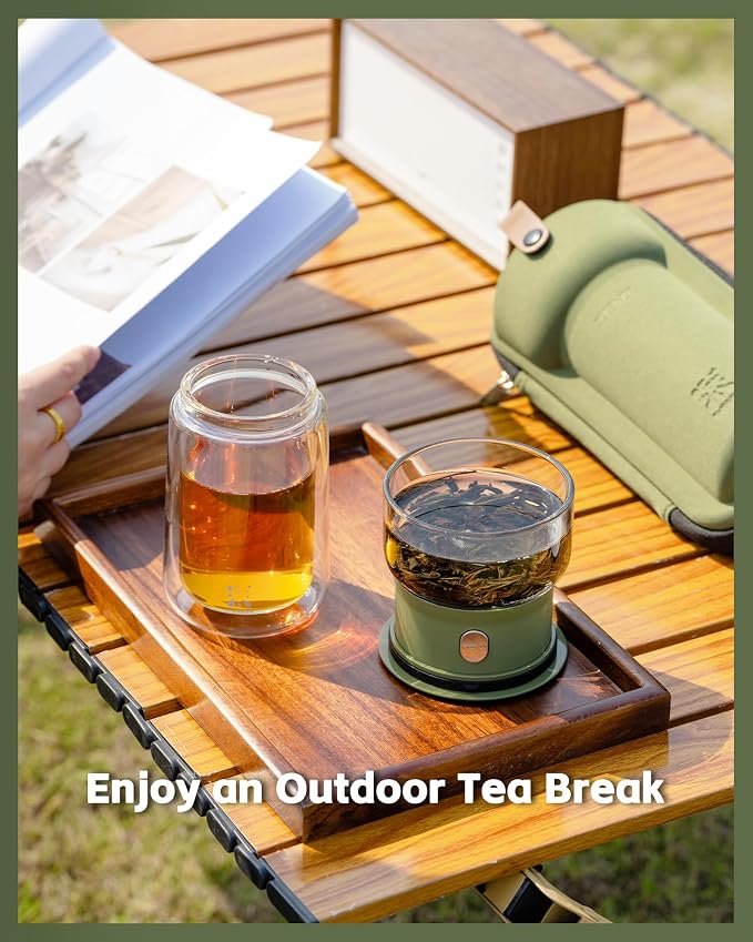 ZENS Modern Glass Infuser Teapot, Smart One Touch Tea Maker for Loose Tea | Glass Magic Tea Pot, Mess free Tea Steeper with Insulated Mug, Portable Tea Infuser with Case for Tea Lovers