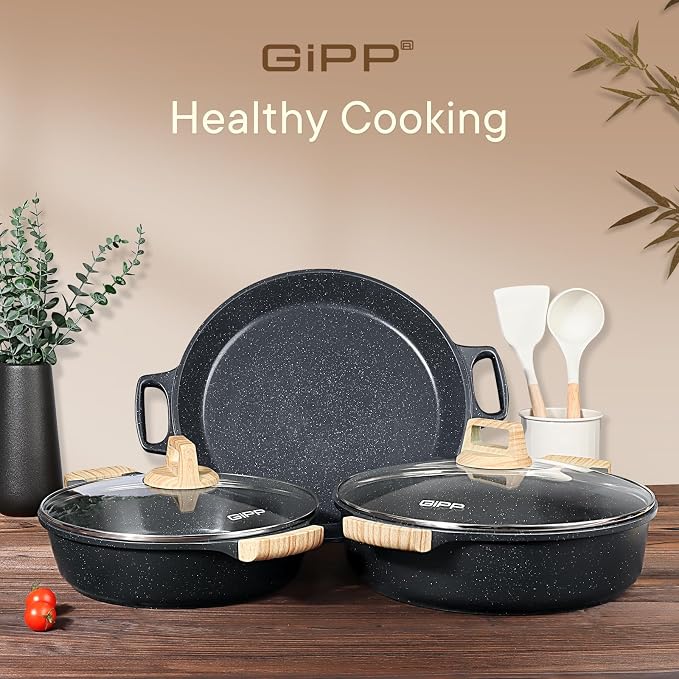 GiPP 6QT Nonstick Stock Pot with Lid Soup Pot,12.6 Inch Non Toxic Stockpot for Cooking,Stew Pot with Nonstick Ceramic Coating,Non Stick Cooking Pot Compatible with All Stoves,PFAS/PTFE/PFOA Free,Gray