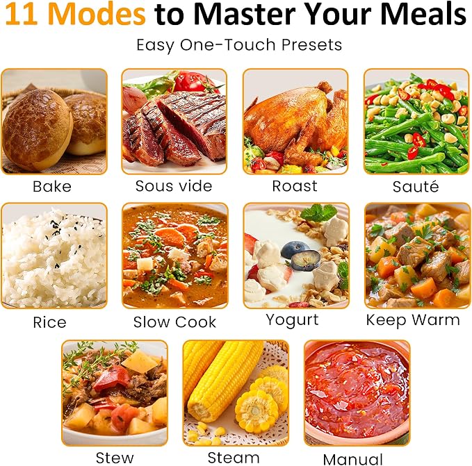 Sunvivi 12-in-1 Programmable Slow Cooker 6.5QT with Timer & Keep Warm | Multicooker with Timer & Temp Control, Dishwasher Safe Lid & Removable Nonstick Crock and Rack, Stainless Steel