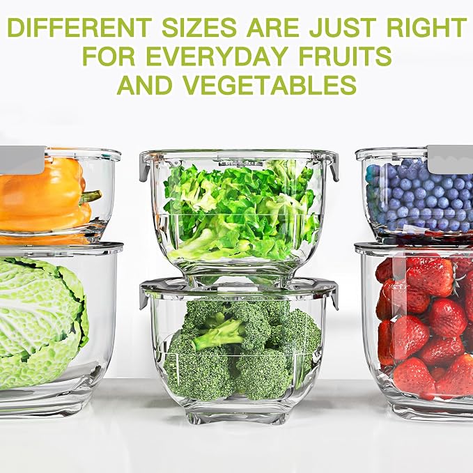 LUXEAR Fresh Produce Vegetable Fruit Storage Containers 3Piece Set, BPA-free Fridge Storage Container, Partitioned Salad Container, Fridge Organizers, Used in Storing Fruits Vegetables, Gray