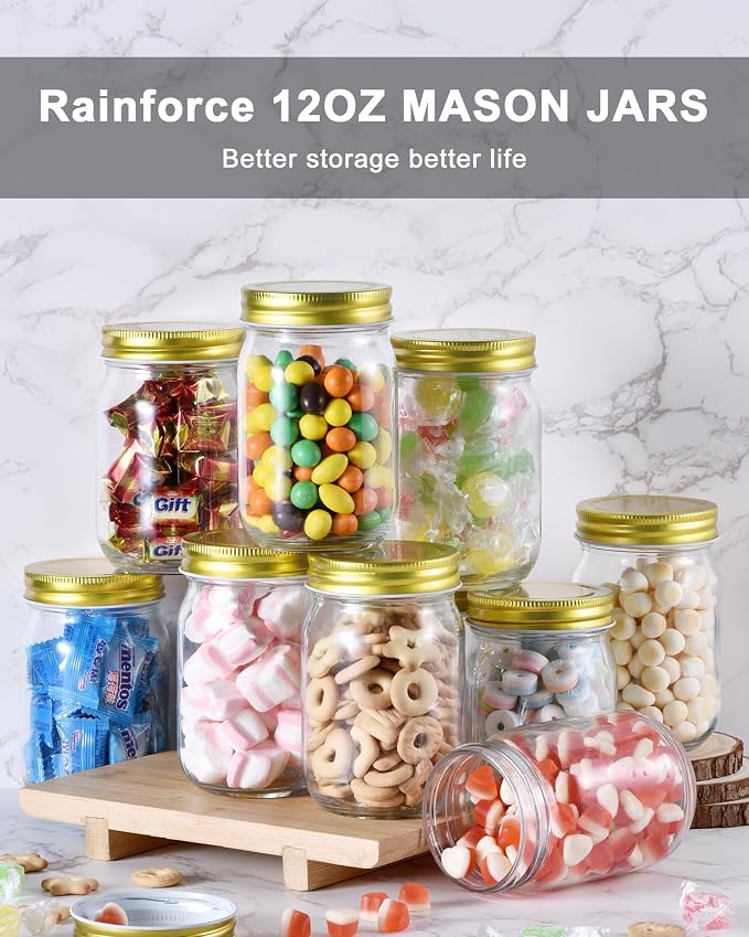12oz Glass Jars With Lids Regular Mouth 20 Pack -Mason Jars 12 oz For Crafts, Meal Prep, Canning Jars For Food Storage Frascos De Vidrio Con Tapa Para Conservas-with 20 Chalkboard Stickers-Gold Lid | Regular mouth canning jars for pickles,meal prep,cra...