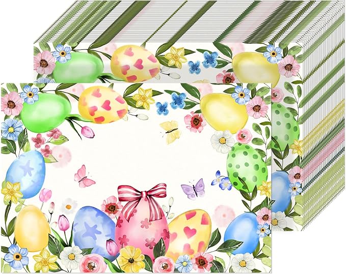 50 Pack Easter Disposable Paper Placemats - Colorful Eggs Table Mats | 16x11 Inch Waterproof Heat Resistant Place Mats Easter Brunch, Spring Party,Wedding Party Supplies