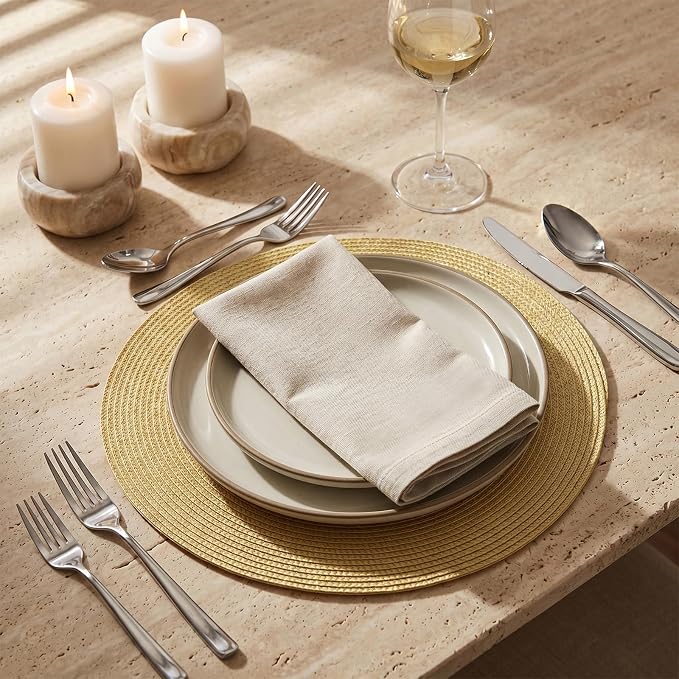 AHHFSMEI Round Placemats Set of 6 Heat Resistant Washable Non-Slip Woven Braided Table Mats for Dining Table Kitchen & Home Decor (Wheat Yellow)