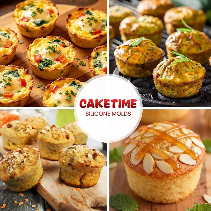 CAKETIME Silicone Muffin Pan for Air Fryer Oven, 7 Cups, 2 Pack | Nonstick, For Egg Bites, Muffins, Cupcakes, Mini Quiche