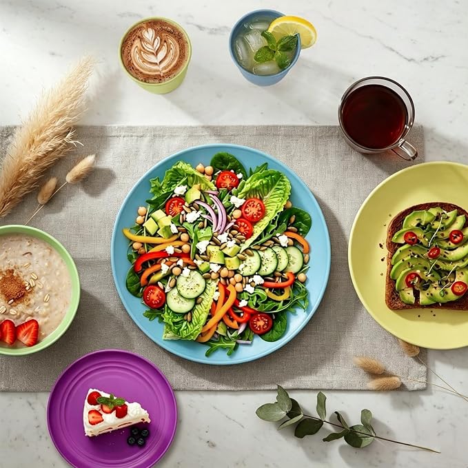Kitchen Wheat Straw Dinnerware Set | Service for 8 | Unbreakable Dinnerware Set Plates and Bowls Sets Dinner Plates Dessert Plate Drinking Glasses Cereal Bowls Kitchen Dishes Sets - Memphis