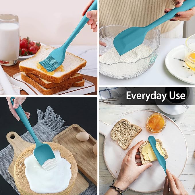 LIANYU 15-Piece Kitchen Cooking Utensils Set with Holder | Silicone Kitchen Tools Stainless Steel Handle, Slotted Spatula Spoon Turner Tong Whisk Brush for Cooking, Dark Blue