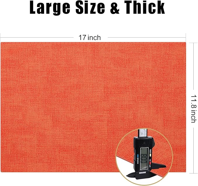 Homaxy PU Faux Leather Placemats for Dining Table, Set of 6, Orange | Waterproof Wipeable Washable Table Mats, Easy to Clean Anti-Slip Place Mats, 11.8" x 17"