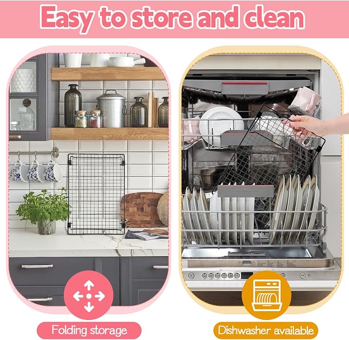 2 Pcs Cooling Racks for Baking 13.38 x 9.57 Inch Stackable Cookie Cooling Racks with Folding Legs Black Wire Rack for Cooking Roasting Drying Grilling