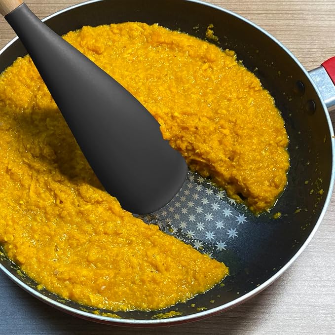 Cooking Spoon for Nonstick Cookingwares, Silicone Spatula Spoon for Mixing, Scoop, and Scrape, (Black-2 pack, 11.4'')