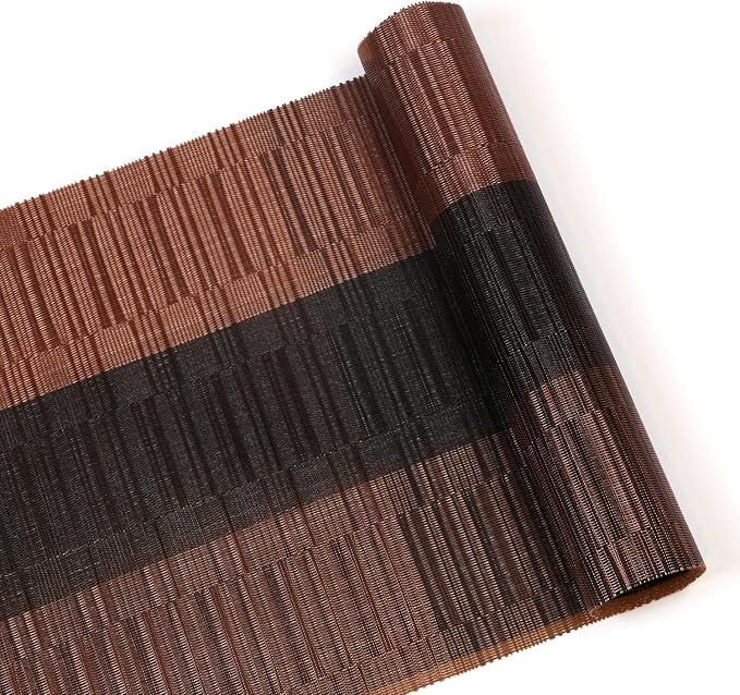 SHACOS Woven Vinyl Table Runners PVC Table Runners 12 x 90 inch Long Wipeable Bamboo Weave Runner for Tables Indoor Outdoor, Ombre Coffee Black