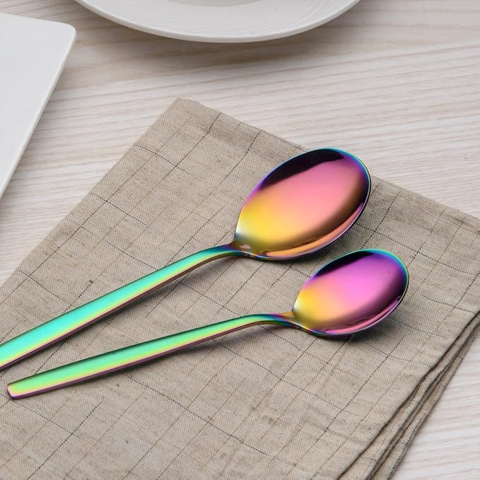Berglander Rainbow Silverware Set 20 Pieces Service for 4, Colorful Titanium Plating Stainless Steel Flatware Sets, First Apartment Must Have Cutlery Utensils Set, Dishwasher Safe