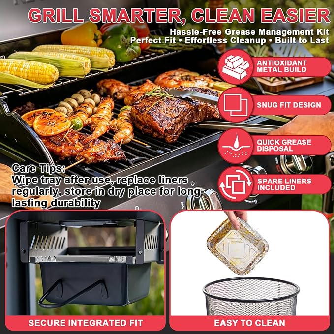 Grill Drip Pan for Nexgrill 720-0830H 720-0925P, Cuisinart CGG-7400 Grill | Grill drip tray fits Nexgrill 720-0830D 720-08882A 720-0896 720-0888S parts, Cuisinart CGG-8500, 15pack foil liner, heatproof