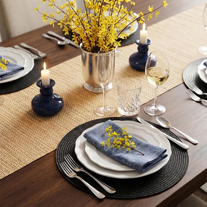 AHHFSMEI Round Placemats Set of 4 Heat Resistant Washable Non-Slip Woven Braided Table Mats for Dining Table Kitchen & Home Decor (Black,4)
