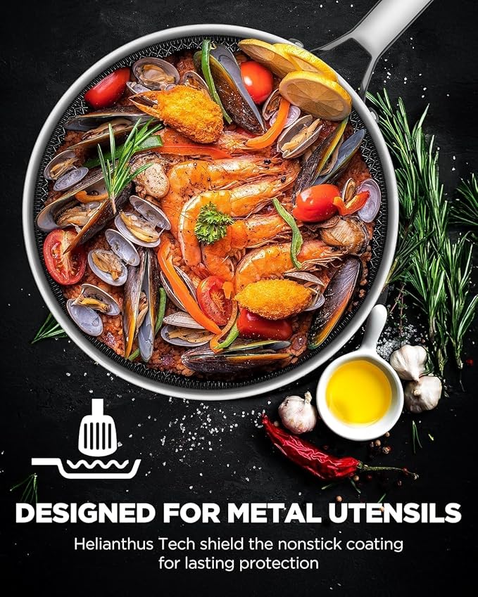 Nonstick Frying Pan Set, Non-Toxic Tri-Ply Hybrid Ceramic Skillet 3 Piece, 8, 10 & 12 Inch Stainless Steel Pans, PFAS/PFOA/PTFE Free, Metal Utensil Safe, Dishwasher & Oven Safe, Upgraded Version