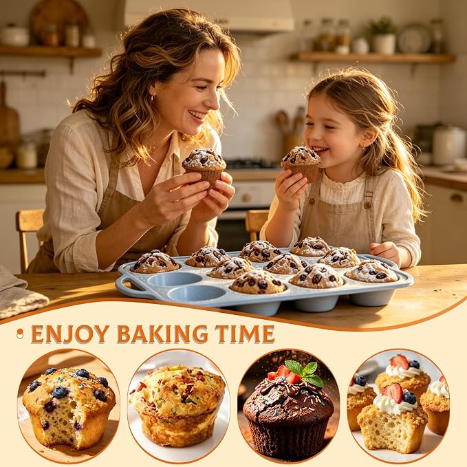 Silicone Muffin Pan, Metal Frame Regular Cupcake Pan Silicone Molds 12 Cups | 2.8 Inch, with Handle, BPA Free, Nonstick, Oven Dishwasher Safe, Food-Grade Silicone, Heat-resistant: -104°F to 446°F, 1 Pc