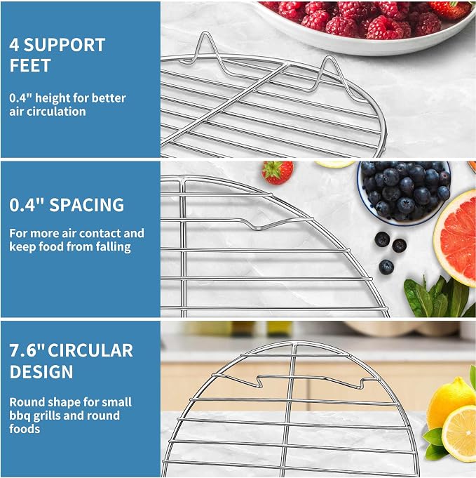 Herogo Round Cooking Racks, 2 Pack 7.6 inch Steaming Cooling Racks | Stainless Steel Baking Canning Racks for Steamer, Fits Air Fryer Pressure Cooker Instant Pot Pan, Dishwasher Safe