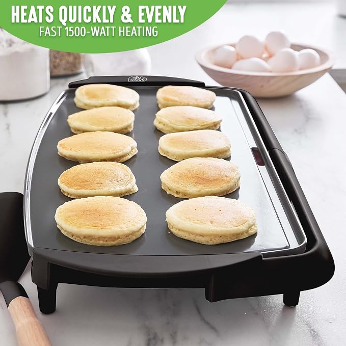 GreenLife 20" Extra Large Electric Griddle, Black | PFAS-Free Ceramic Nonstick Coating, Temperature Control, Removable Dishwasher Safe Drip Tray, Pancakes, Eggs, Omelet, Burgers