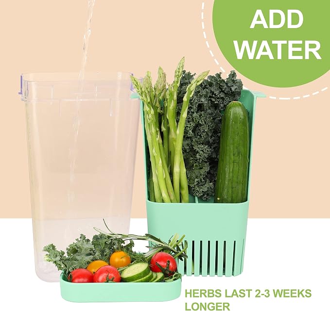 LUVCOSY 2 Pack Herb Keeper, BPA-Free Plastic Herb Saver with an Inner Basket for Cilantro, Mint, Parsley, and Asparagus, Keeps Fresh Herbs for 3 Times Longer