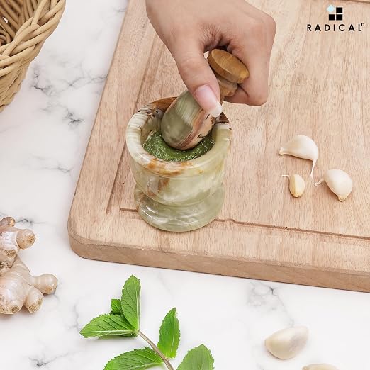 Radicaln Marble Mortar and Pestle Set Small Spice Grinder & Herb Grinder | Handmade Green Onyx Marble, 2.5 Inches, Garlic Crusher, Pill Crusher, Kitchen Counter Decor, Gift Ready