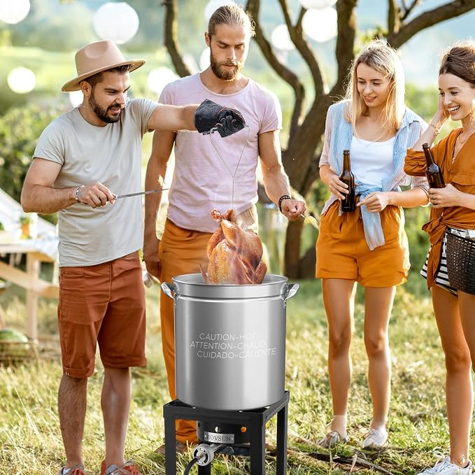 ROVSUN 36QT Stainless Steel Seafood Boil Pot with Strainer Basket, Lid & Hook, Versatile Stock Pot for Crab, Lobster, Shrimp Boiling, Heavy-Duty Turkey Fryer for Outdoor Cooking & Gatherings