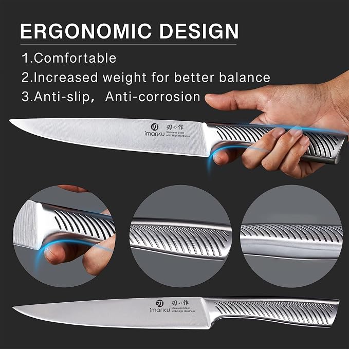 imarku 14 Pcs High-Carbon Stainless Steel Kitchen Knife Set Black | 56±2 HRC Hardness | Build-in Sharpener | Full Tang Ergonomic Handle | Dishwasher Safe | Gifts for Men