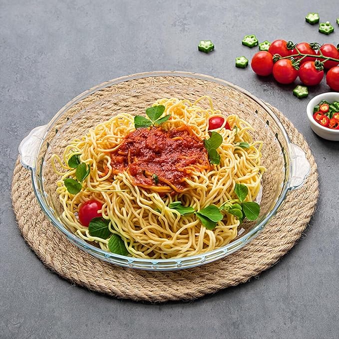 2-Pack (8") Glass Baking Dish Set, Round Glass Pie Pan for Dinner Baking and Serving with Easy Grab Handle
