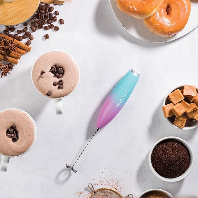 Powerful Handheld Milk Frother, Mini Milk Foamer, Battery Operated (Not included) Stainless Steel Drink Mixer for Coffee, Lattes, Cappuccino, Frappe, Matcha, Hot Chocolate.