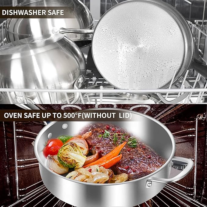 LOLYKITCH 3-Quart Saute Pan with Lid | 10-Inch Deep Frying Pan | Dia 26CM | Small | Tri-Ply Stainless Steel Clad | Dishwasher & Oven Safe | Compatible for All Cooktops | Riveted Handle | 2-3 Servings