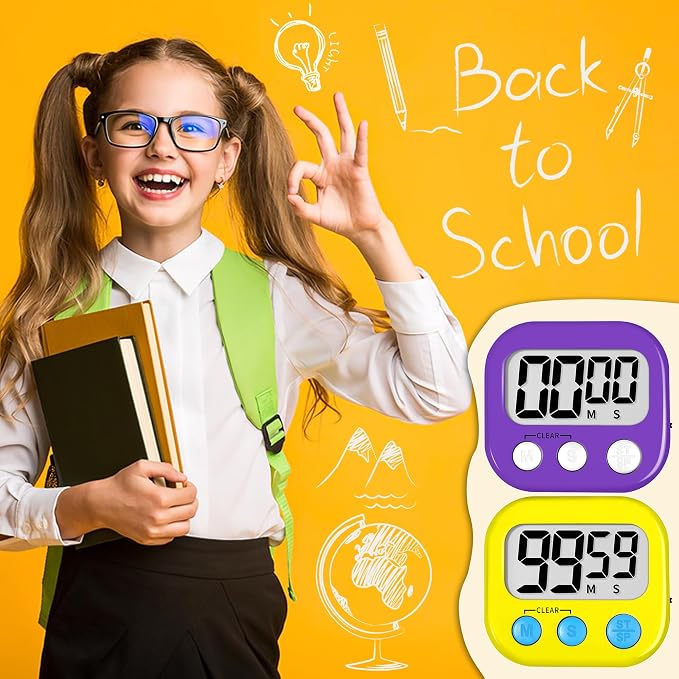 ZILLEEN Classroom Timer for Kids Teachers 2 Pack Digital Timers Pur Ye | Strong Magnetic, Large Screen, Big Button, Teacher Classroom Must Haves Kitchen Timers for Cooking Egg Exercise Study