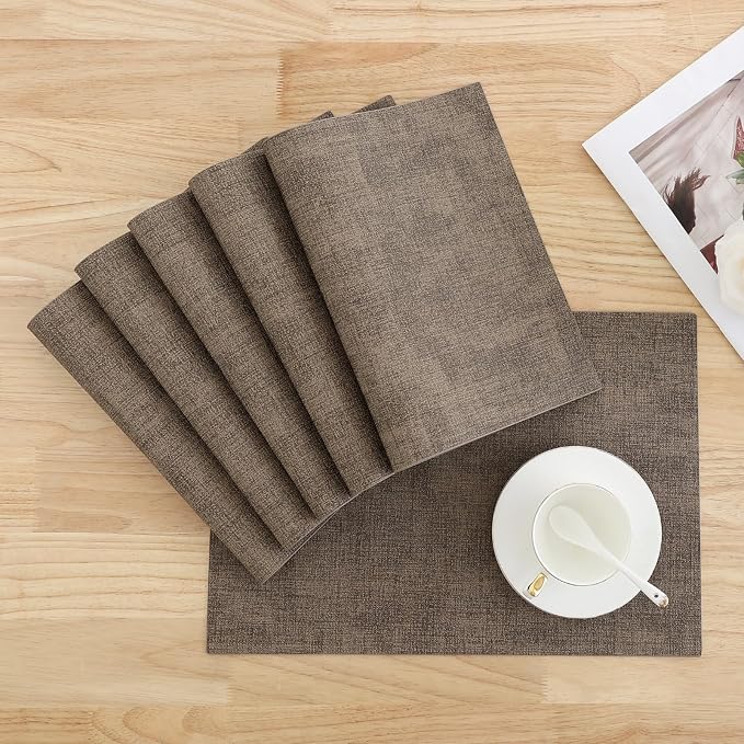 Homaxy PU Faux Leather Placemats for Dining Table, Set of 12, Dark Brown | Waterproof Wipeable Washable Table Mats, Easy to Clean Anti-Slip Place Mats, 11.8" x 17"
