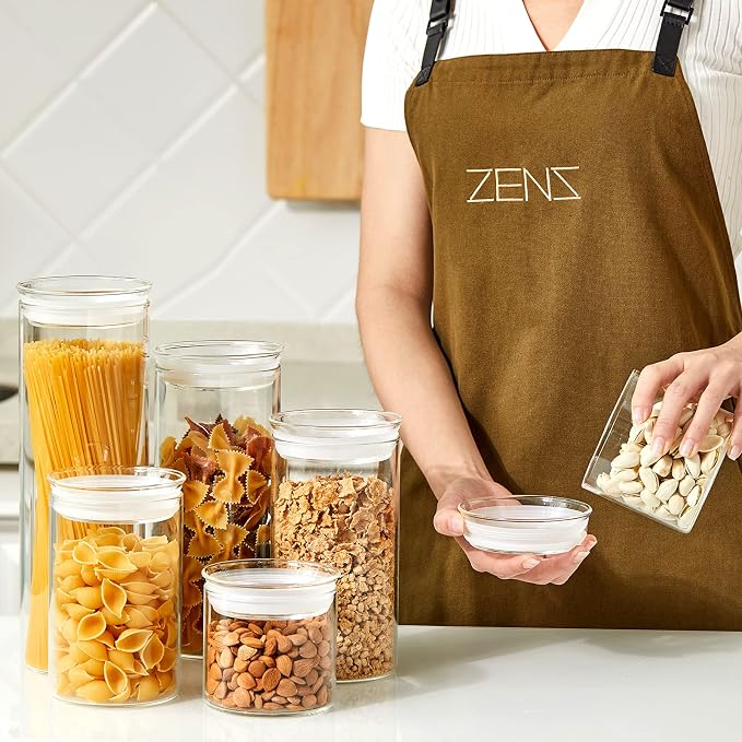 ZENS 10oz Glass Jars with Airtight Lid, 4 Pack Glass Kitchen Canisters Set for Spice, Loose Tea, Small Clear Glass Storage Jars with Labels for Herbs, Sugar | Borosilicate Clear Glass Canisters Set for Spice, Small Tea Jars for loose Tea with Labels fo...