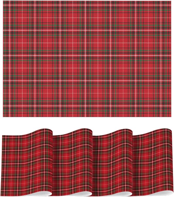 Artoid Mode Red Buffalo Plaid Winter Placemats Set of 4, Washable Heat Resistant Non-Slip Woven Plastic PVC Place Mats for Farmhouse Holiday Party Kitchen Dining Decor
