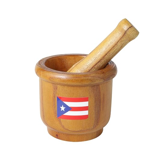Puerto Rico Pilon – Traditional Wooden Mortar and Pestle – Boricua Kitchen Tool for Mofongo, Garlic, Sofrito and Caribbean Puerto Rican Style Cooking (Med Size 4.72 x3.94 Inch)