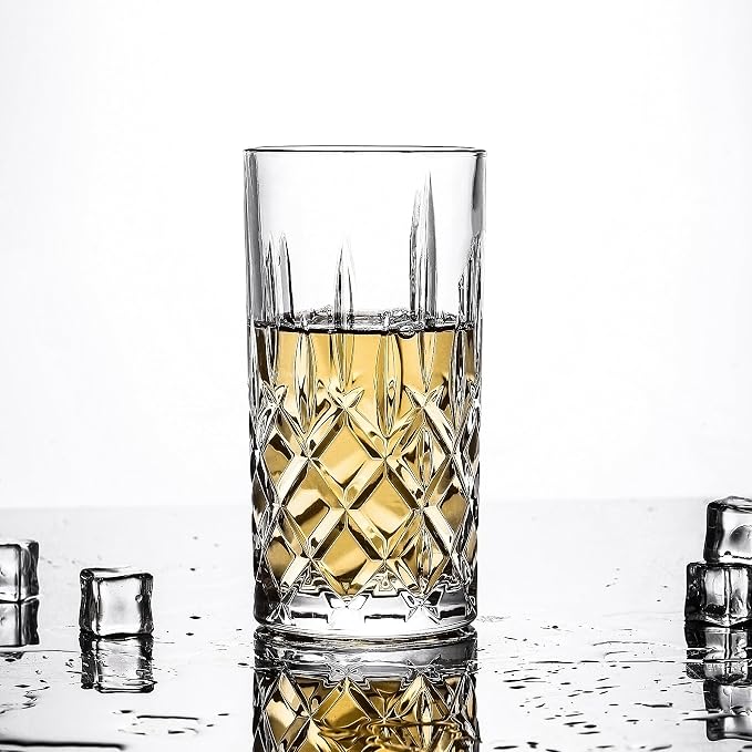 Highball Glasses Collins Tall Beverage Set of 6, 14 Ounce Cups Glassware for Drinks, Water, Beer, Soda
