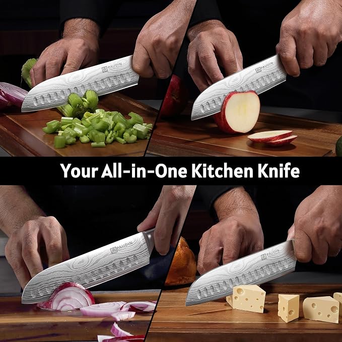 PAUDIN Santoku Knife Chef Knife, Ultra Sharp 7" Kitchen Knife for Cooking | Japanese High Carbon German Stainless Steel, Long-Lasting, Ergonomic Pakkawood Handle, Gift for Cook & Pro Chef