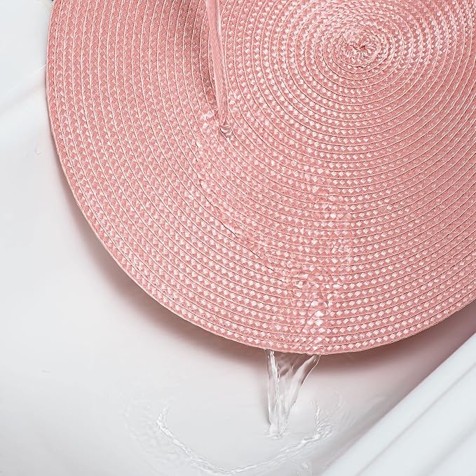 AHHFSMEI Round Placemats Set of 8 Heat Resistant Washable Non-Slip Woven Braided Table Mats for Dining Table Kitchen & Home Decor (Pink,8)