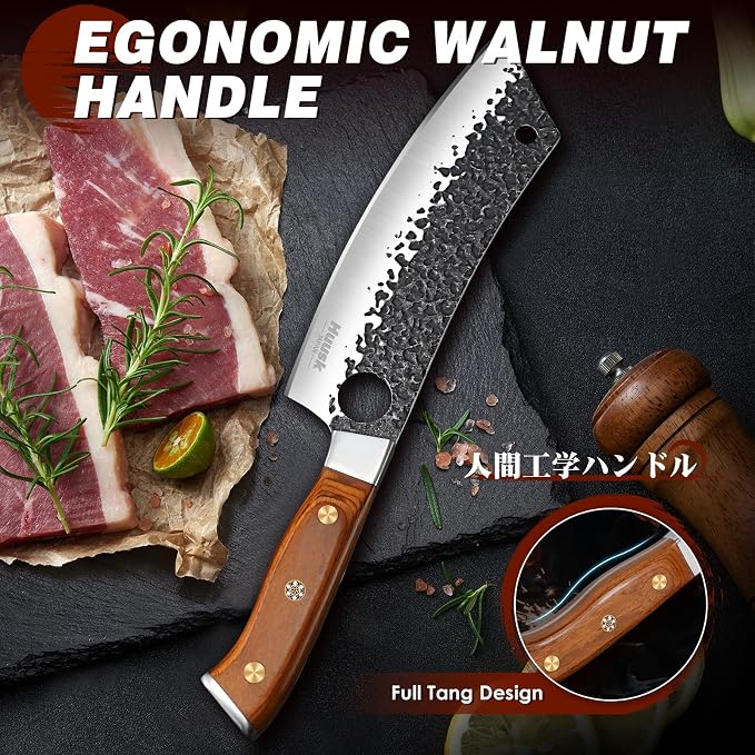 Huusk Butcher Knives for Meat, Hand Forged Carbon Steel Viking Kitchen Knife Set with Roll Bag, Meat Cleaver Chef Knife Sets for Cooking Camping BBQ, Gift for Men Husband | Japanese Craftsmanship, Viking Style, for Home Kitchen Outdoor BBQ Camping, wit...