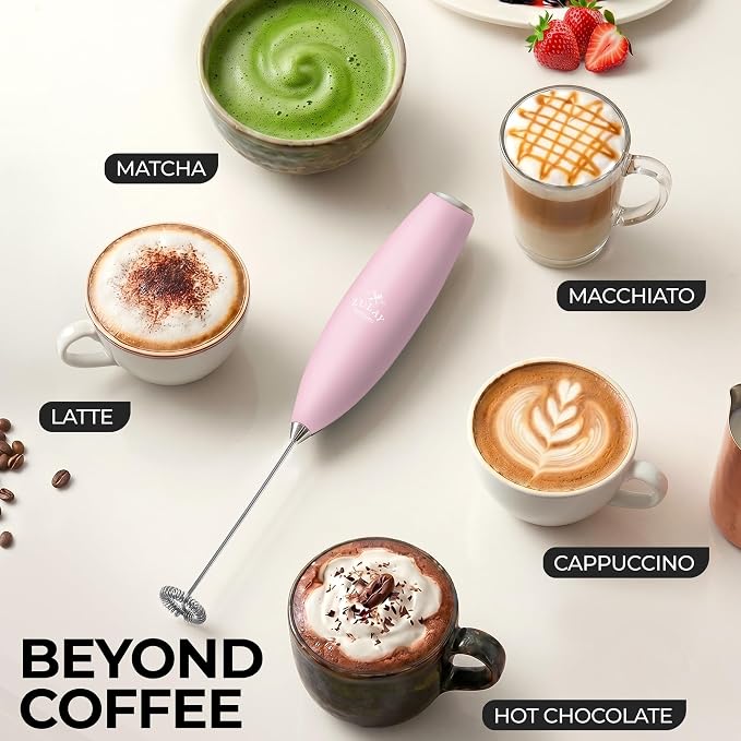 Zulay Powerful Milk Frother for Coffee with Upgraded Titanium Motor - Handheld Electric Whisk, Milk Foamer, Mini Mixer & Coffee Blender for Frappe, Latte, Matcha, No Stand - Cotton Candy