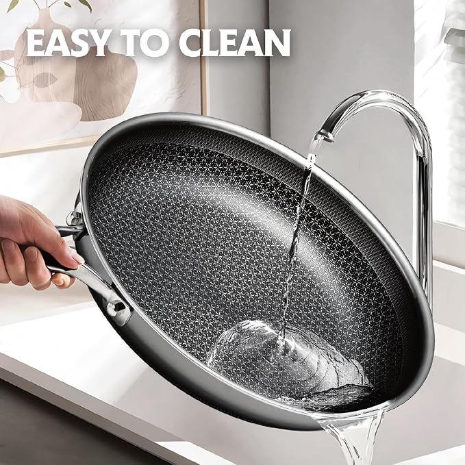 SNOWCLAD Frying Pan, 10 Inch Hybrid Non Stick Stainless Steel Skillets, Dishwasher Induction Oven Broiler Safe, Non Toxic Chef's Pan, PFOA Free Cookware