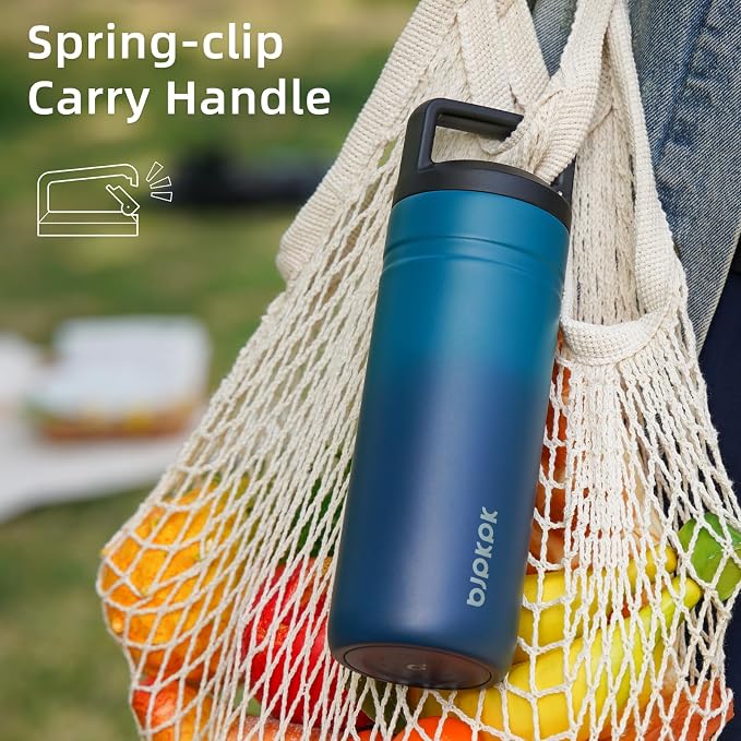 BJPKPK 20 oz Insulated Travel Water Bottle, Coffee Tumbler Stainless Steel | Double Wall Vacuum, Leakproof, Thermal, Keeps Hot/Cold, BPA Free, Dishwasher Safe, Spill Proof, Wide Mouth, 2 Lids, Black