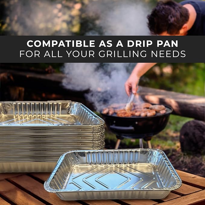 Reli. Aluminum Foil Pans 8x6 (20 Pack) Grill Drip Pans Disposable | Fits Weber & Most Gas/Charcoal Grills | Grease Liner Trays for Easy Cleanup | Oven & Freezer Safe