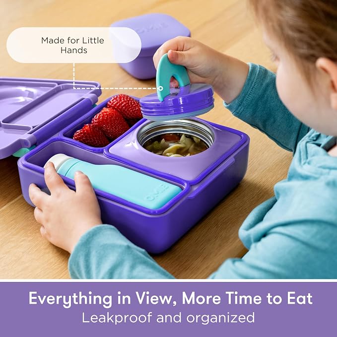 Omie OmieBox Kids Insulated Leakproof Bento Lunch Box with Food Jar (Purple Plum)