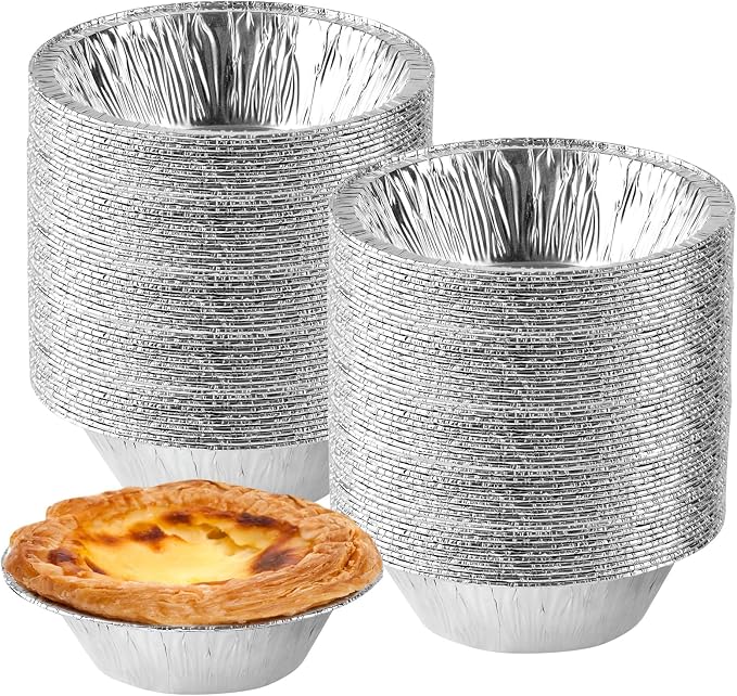 100 Pieces 2.6 Inch Disposable Aluminum Mini Pie Pans | Round Tin Foil Pans for Baking Small Pies, Tarts, Cakes and Desserts, Ideal for Parties, Picnics and Food Events