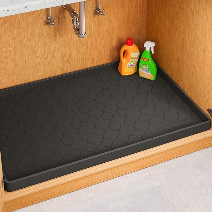 Jin&Bao Under Sink Mat 34" x 22" Waterproof Silicone Cabinet Kitchen Liner | Silicone under kitchen sink mat,cabinet protector,bathroom shelf liner,raised edge,anti-slip,easy to clean & dishwasher safe