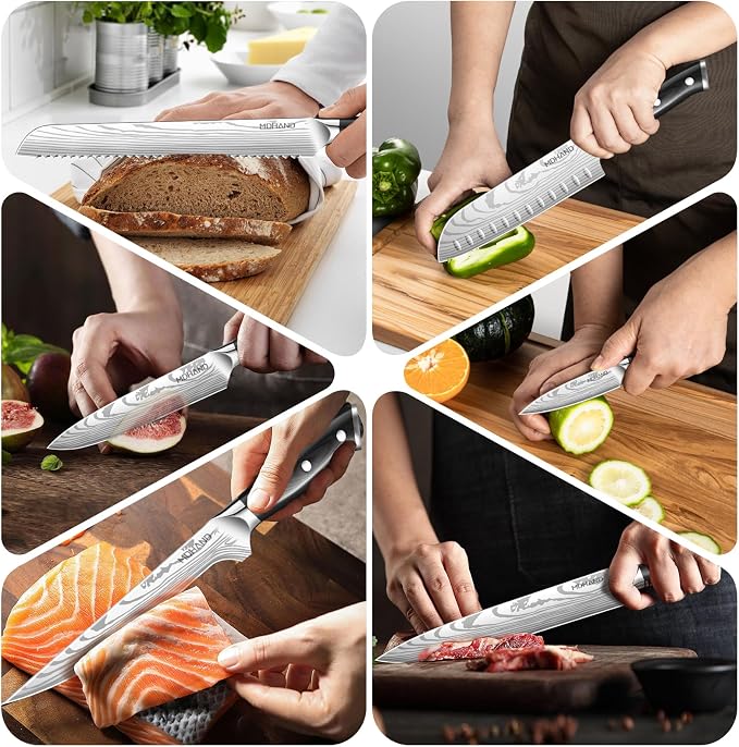 Chef Knife Set with Roll Bag, Sharp Professional Chef Knives Set | High Carbon Stainless Steel 18PCS Kitchen Knife Set with Sharpener, Ergonomic Handle, Kitchen & Home Cooking, Dishwasher Safe