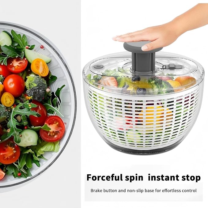 quick press salad spinner and vegetable washer tool for lettuce spinner capacity Fruit Washing Bowl with fruit washing bowl with strainer dehydrator kitchen appliances (Large - 6.34 qt)