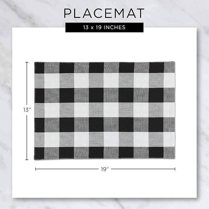 DII Basic Everyday Ribbed Tabletop 100% Cotton, Placemat Set, 13x19, Black, 6 Piece