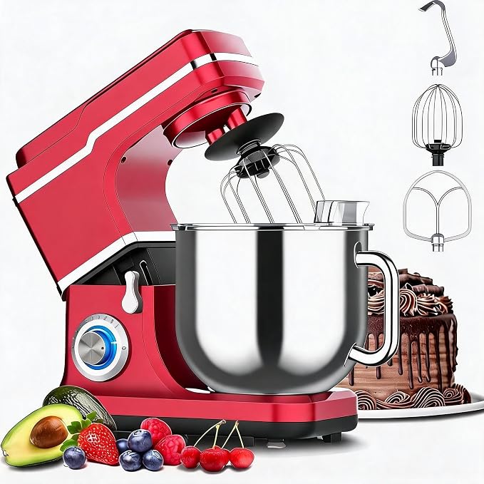 Stand Mixer Dough Mixer 7QT 660W 10-Speed Tilt-Head Dough Mixer, Electric Kitchen Mixer with Stainless Bowl, Hook, Whisk, Beater & Splash Guard, Black (red)