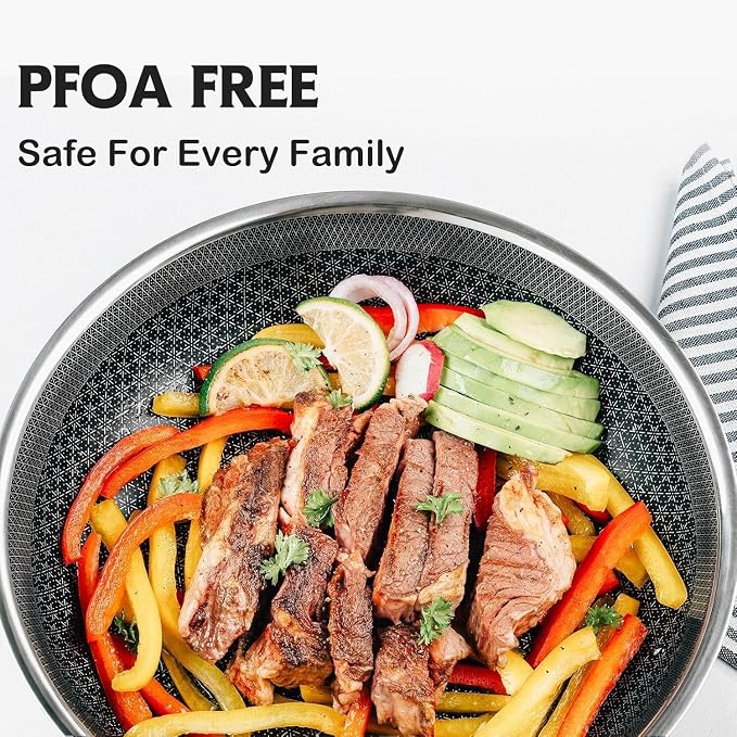 SNOWCLAD Frying Pan, 10 Inch Hybrid Non Stick Stainless Steel Skillets, Dishwasher Induction Oven Broiler Safe, Non Toxic Chef's Pan, PFOA Free Cookware